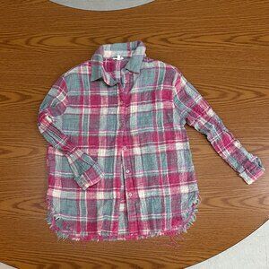 Pink & Teal Button Down Long Sleeve Top